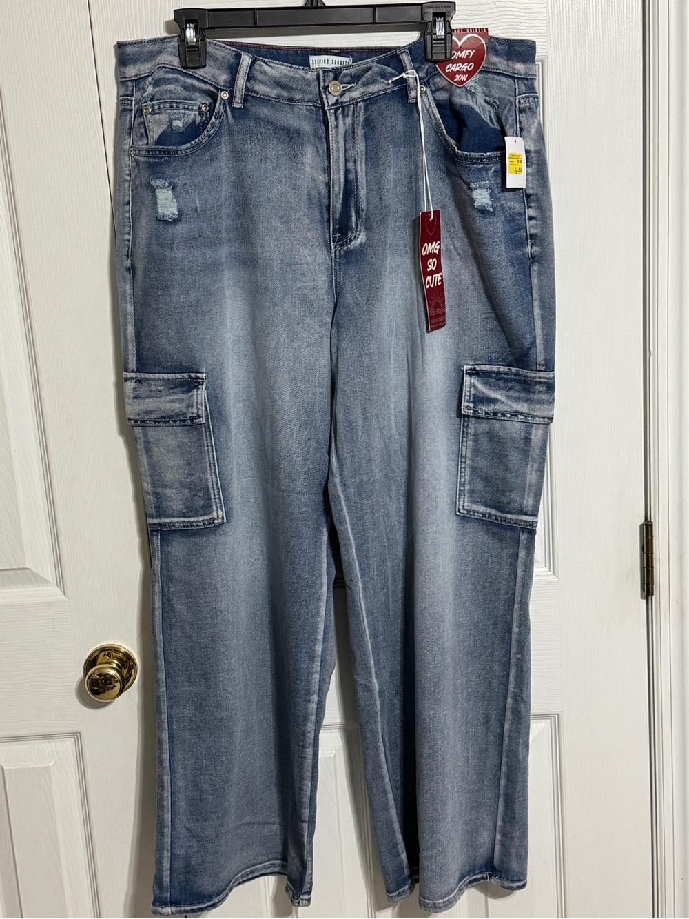 Seeking Sunsets Wide Leg Cargo Denim Jumpsuit Pants - Light Blue